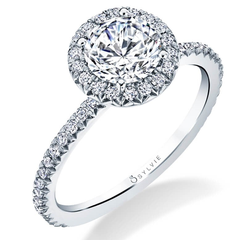 Sylvie 18k White Gold Diamond Halo Semi Mount Ring