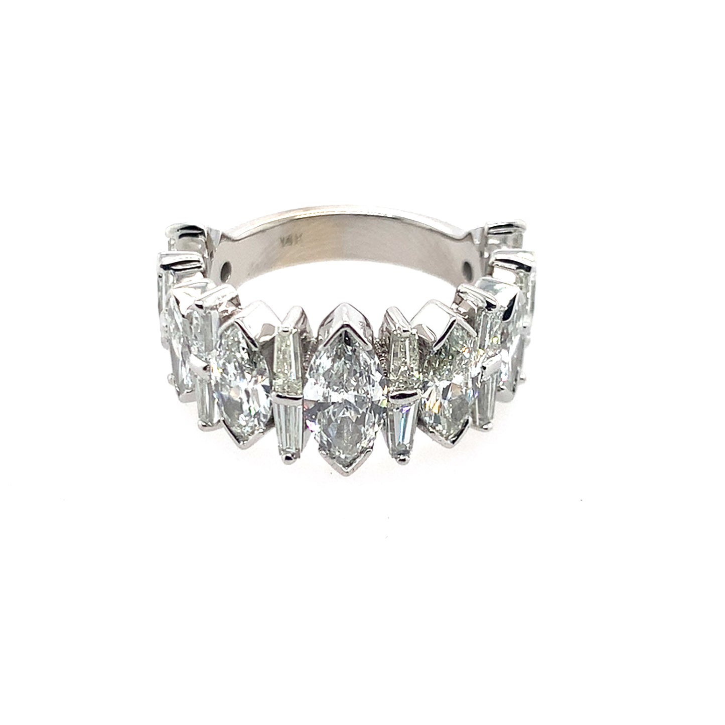 Custom Made 14K White Gold Marquis And Baguette Diamond Fashion Band