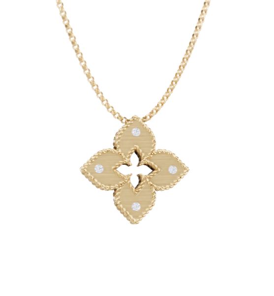 Roberto Coin Petite Venetian Princess Diamond & Satin Finish Medium Flower Pendant