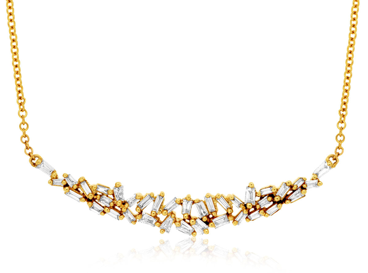14K Yellow Gold Staggered Diamond Curved Necklace