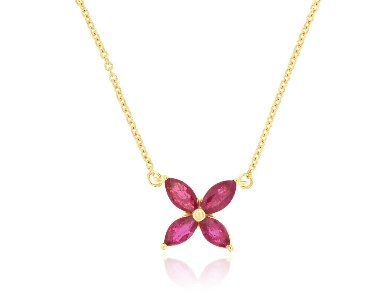 14K Yellow Gold Diamond And Ruby Pendant Necklace