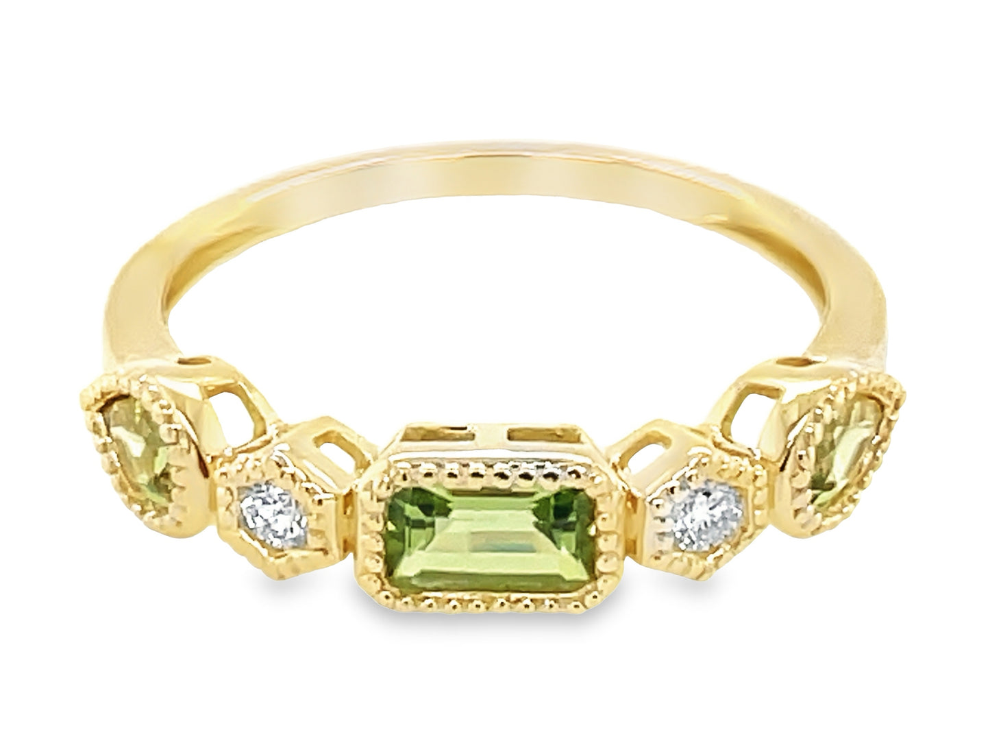 Dilamani Peridot & Diamond Alternating 5 Stone Ring