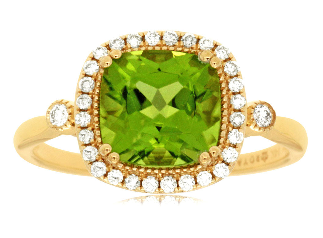 14K Yellow Gold Diamond And Peridot Ring