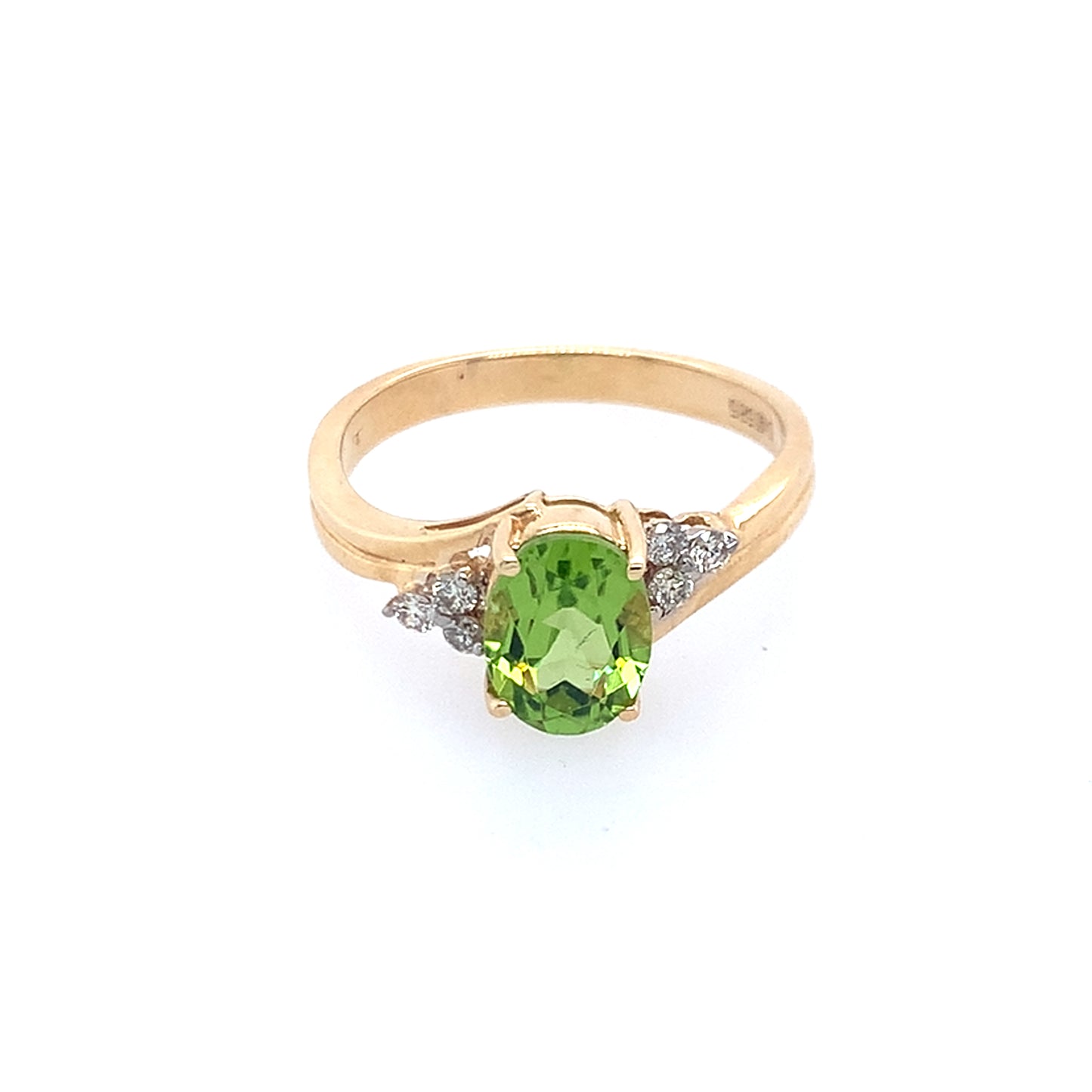 14K Yellow Gold Peridot And Diamond Ring