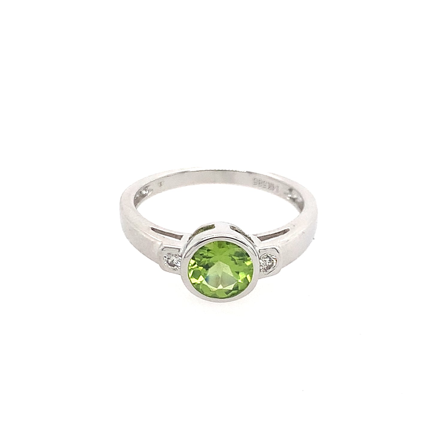 14K White Gold Peridot And Diamond Ring