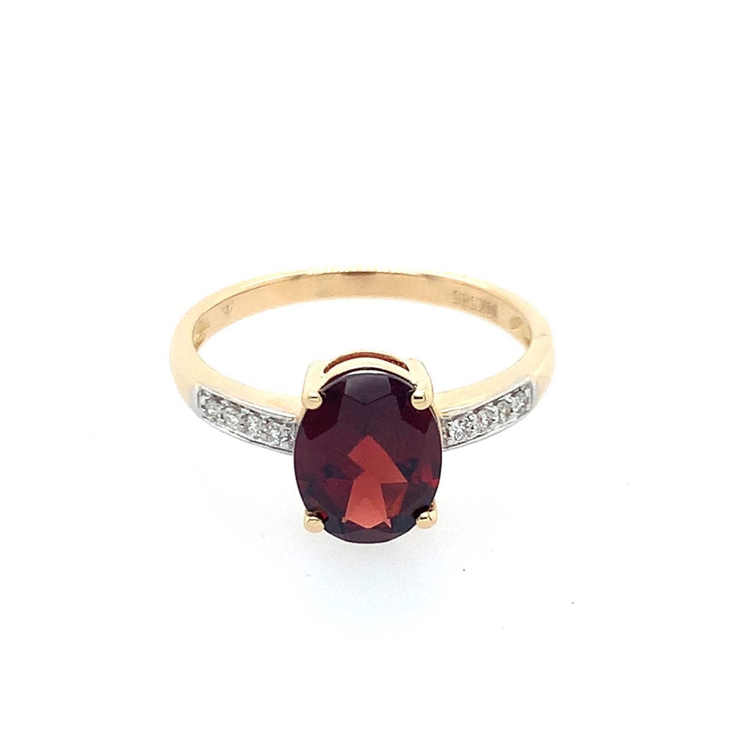 14K Yellow Gold Garnet And Diamond Band Ring