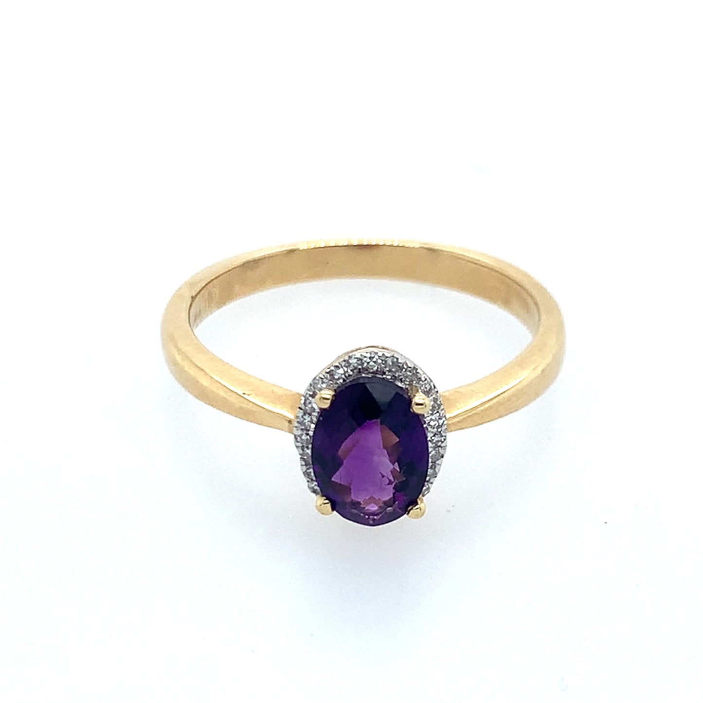 14K Yellow Gold Amethyst And Diamond Ring