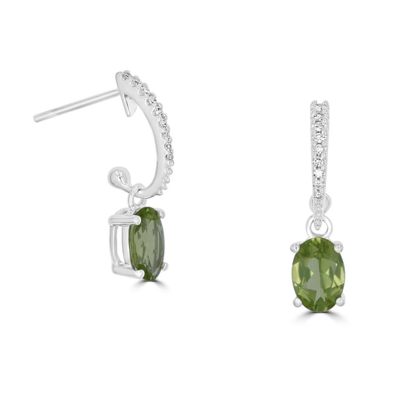 14K White Gold Peridot And Diamond Earrings