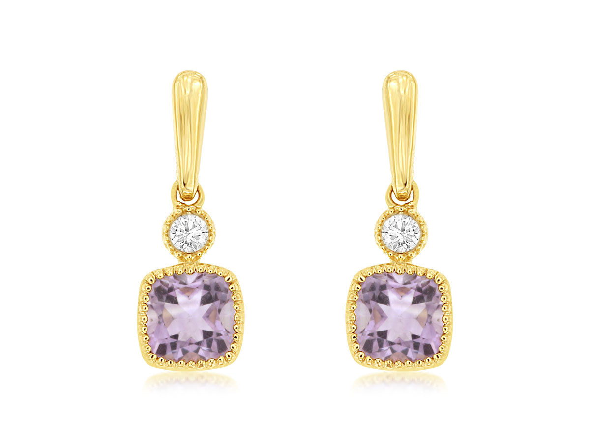 14K Yellow Gold Amethyst & Diamond Earrings