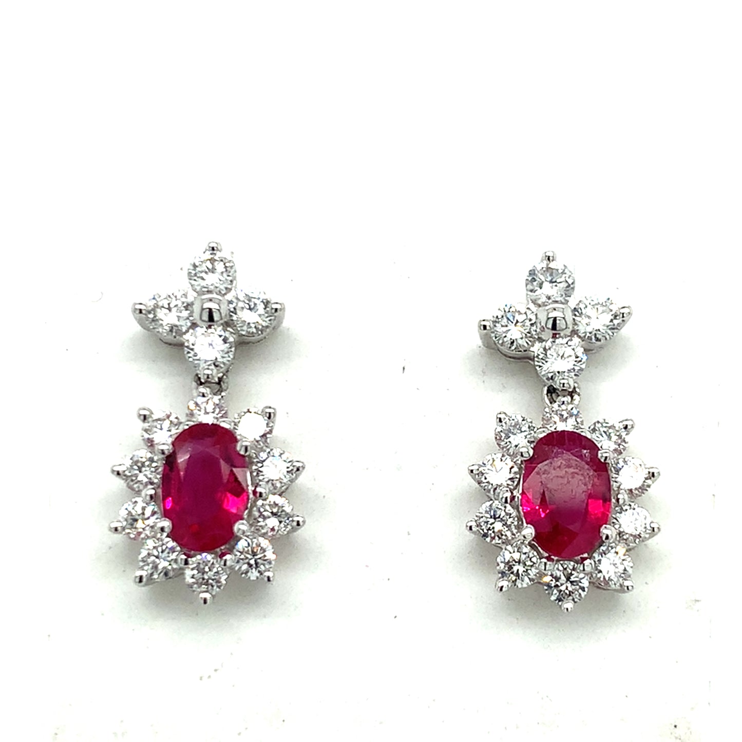 14K White Gold Ruby And Diamond Earrings