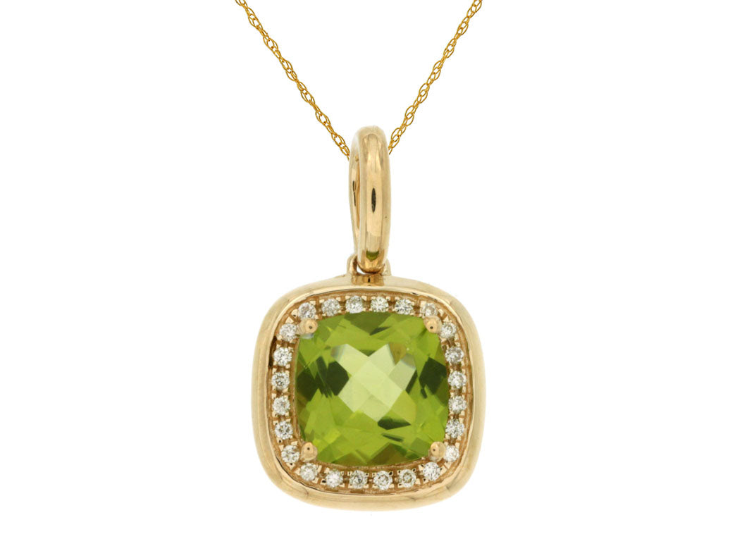 14K Yellow Gold Diamond & Peridot Pendant Necklace
