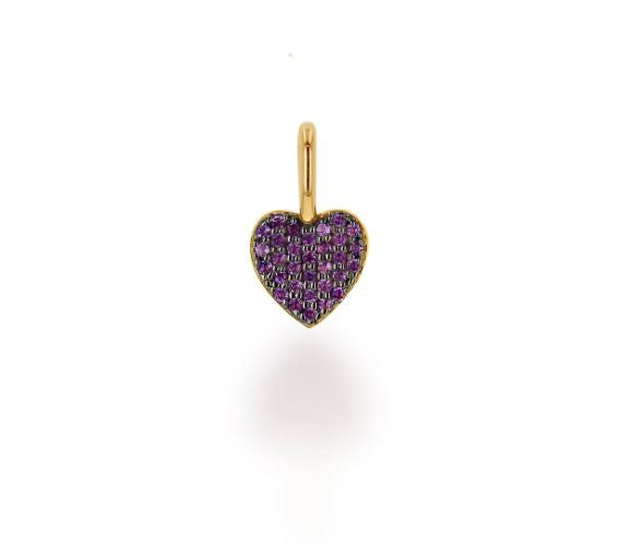 14K Yellow Gold Amethyst Pave Heart Charm