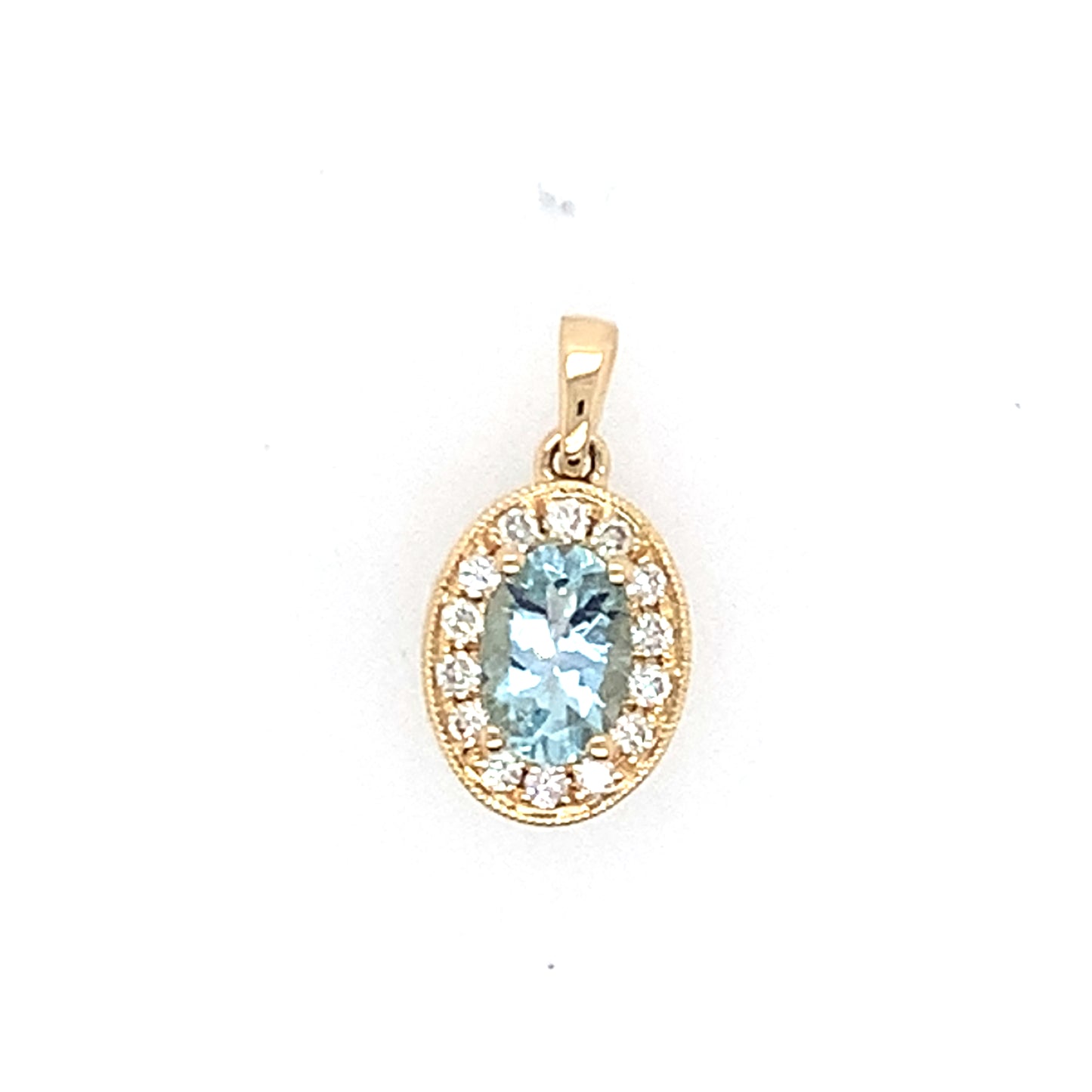 14K Yellow Gold Aquamarine And Diamond Halo Pendant