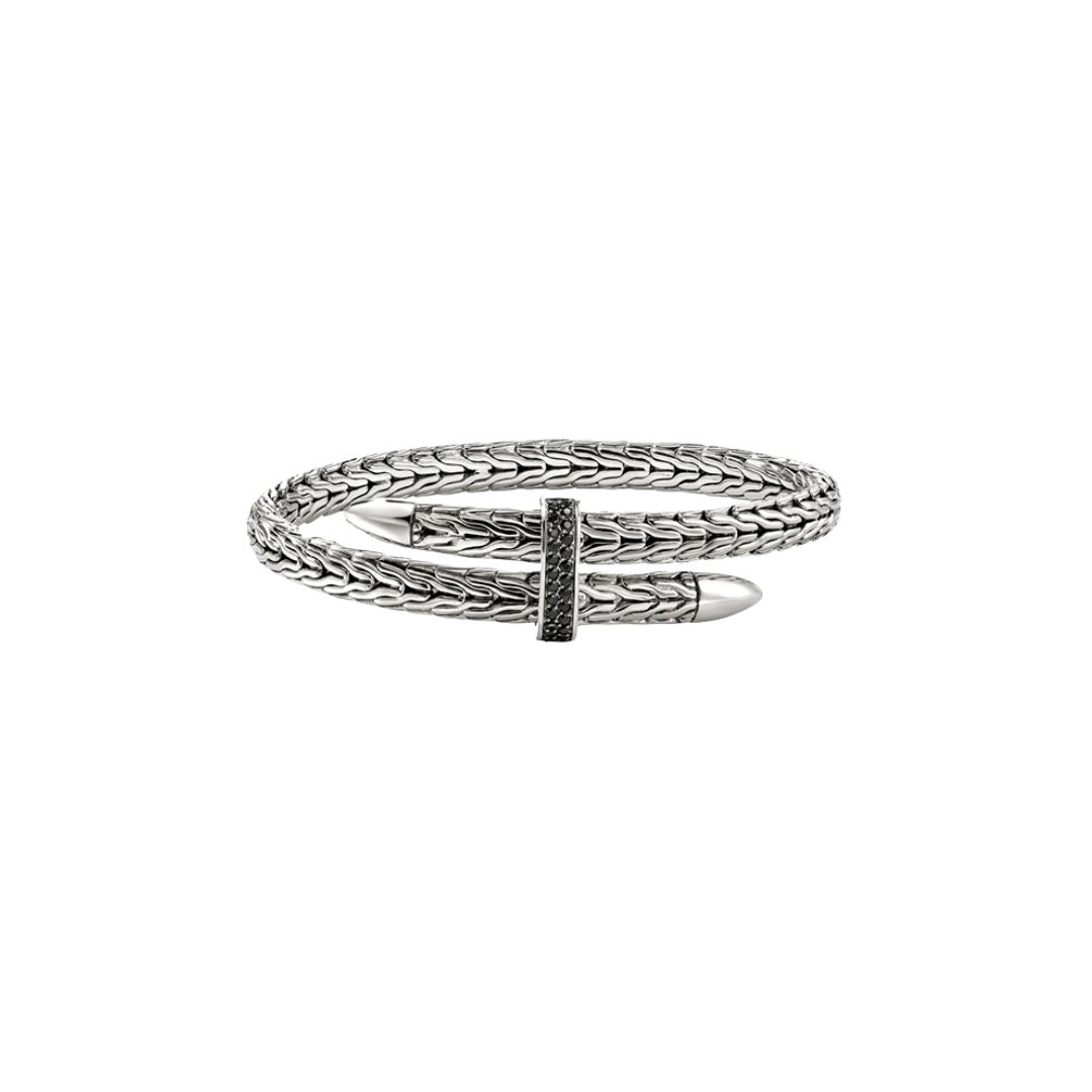 John Hardy Spear Silver ByPass Flex Cuff with Treated Black Sapphire