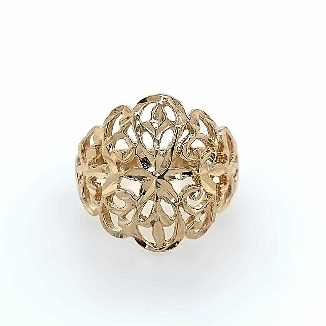 Estate 14K Gold Diamond Cut Wide Floral Weave Fashion Ring
