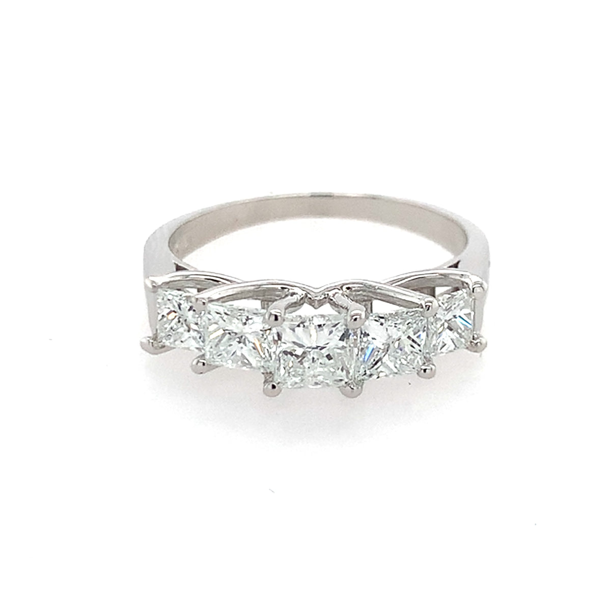 Estate 14K Gold 5 Stone Princess Cut Diamond Band