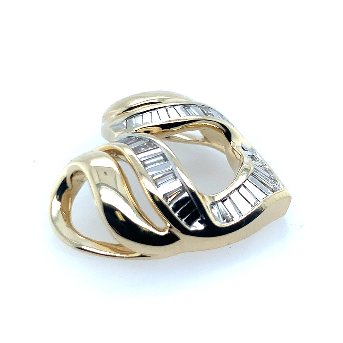 Estate 14K Yellow Gold Baguette Diamond Heart Slide Pendant