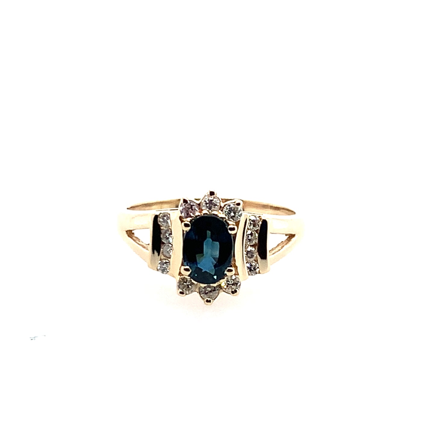 Estate14K Yellow Gold Oval Sapphire & Diamond Ring