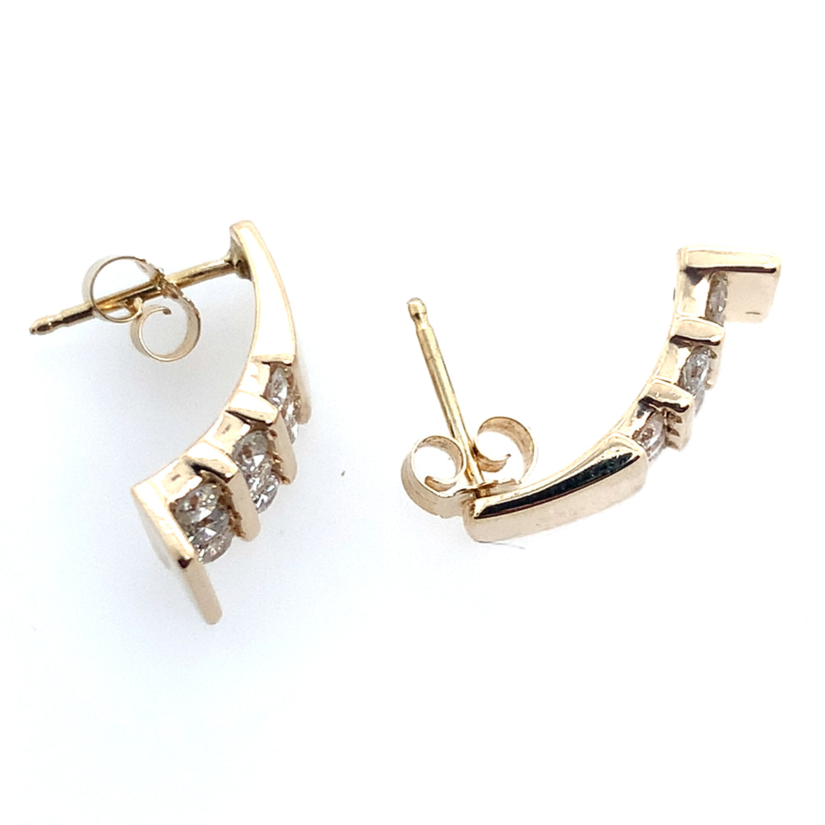 Estate 14K Yellow Gold Diamond J Channel Earrings **Final Sale No Warranty**