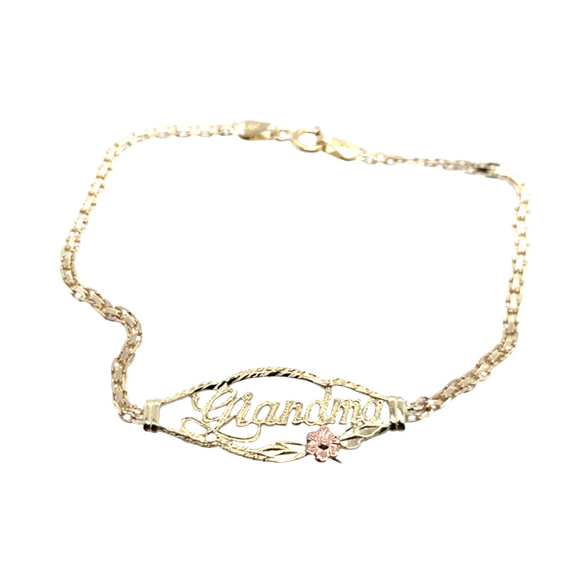 Estate 14K Yellow Gold "Grandma" With Rose Gold Flower Bracelet