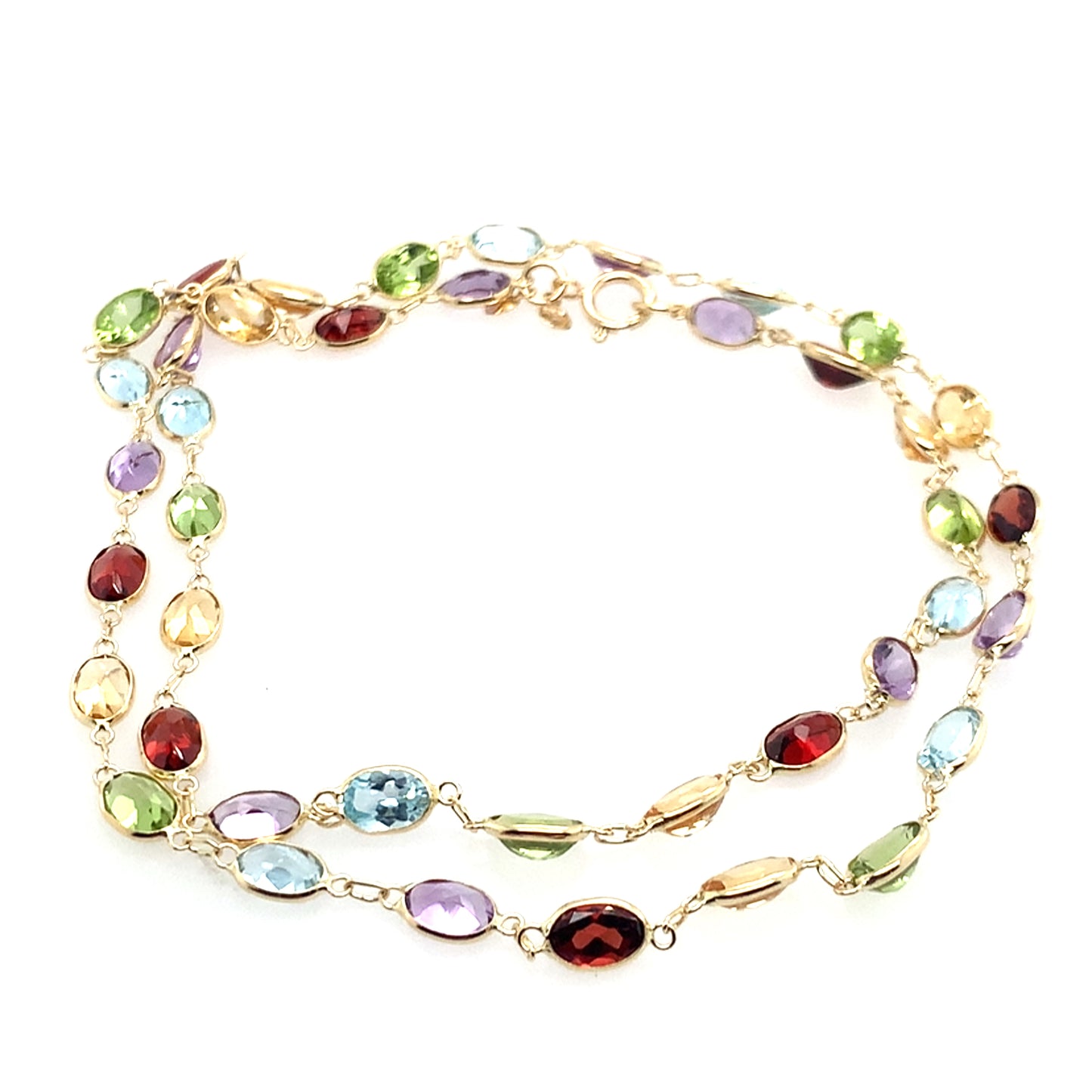 Estate 14K Yellow Gold Multi-Gemstone Bezel Necklace