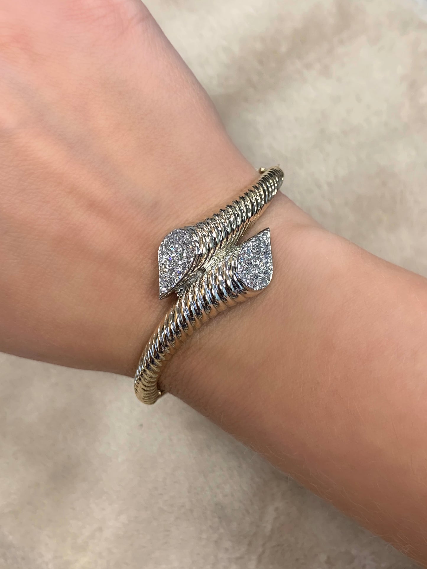 Estate 14K Yellow Gold Bypass Diamond Bangle Bracelet