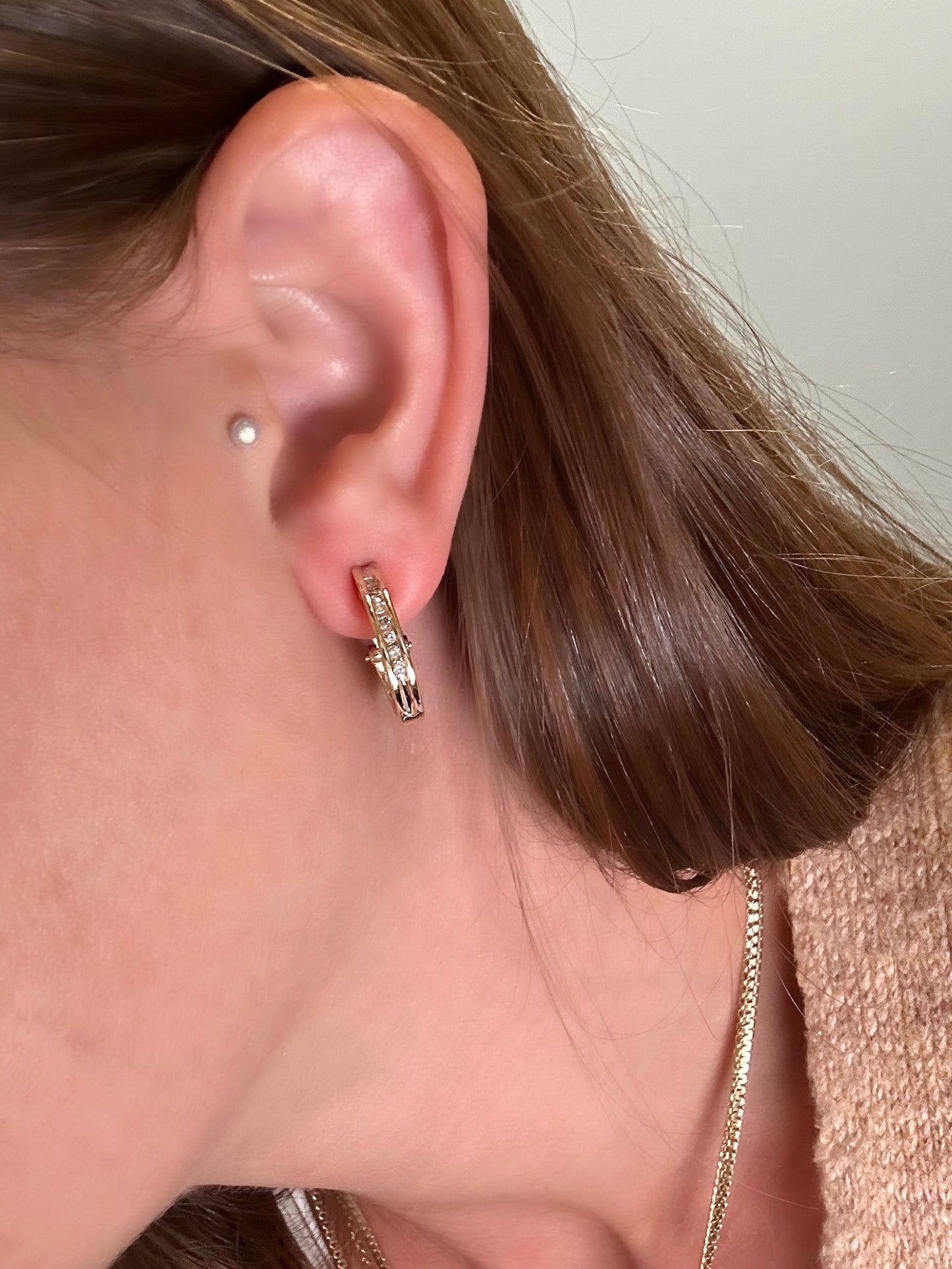 Estate 14K Yellow Gold Diamond J-Hoops