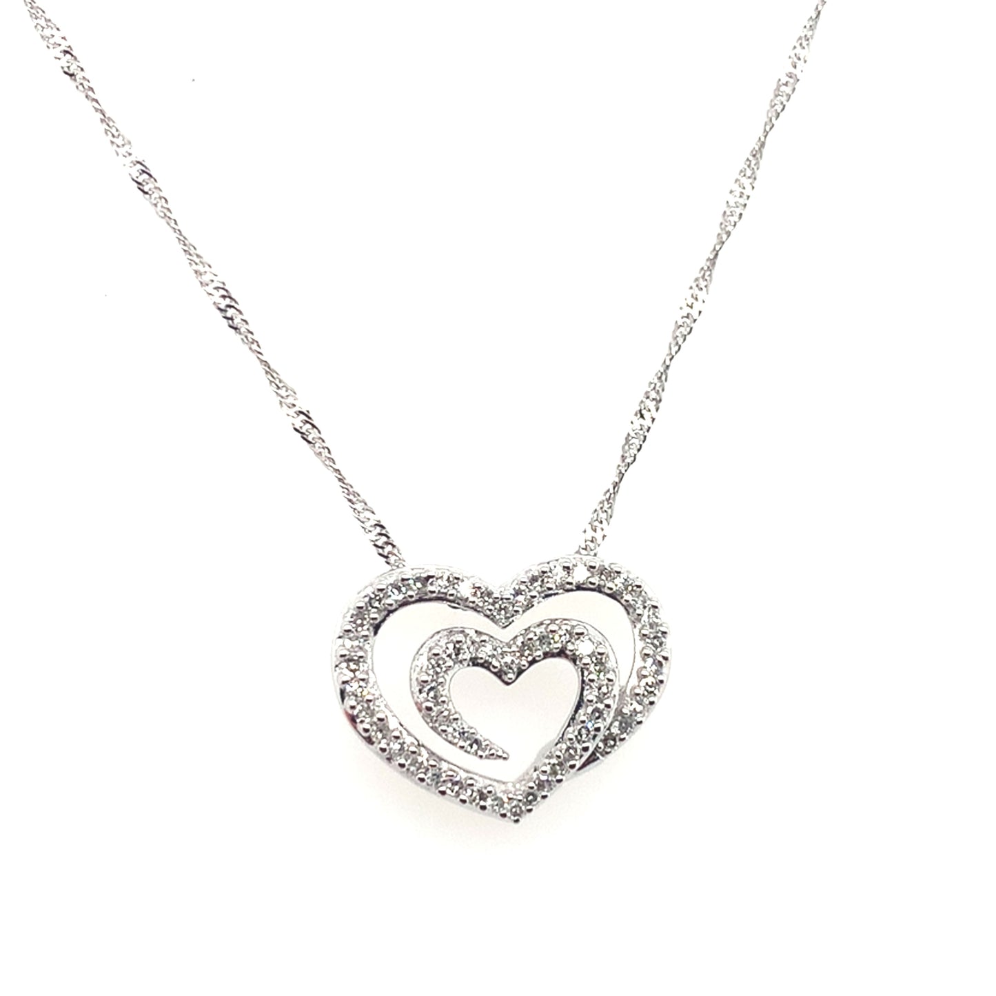 14K White Gold Diamond Silde Heart Pendant With Chain **Final Sale No Warranty**
