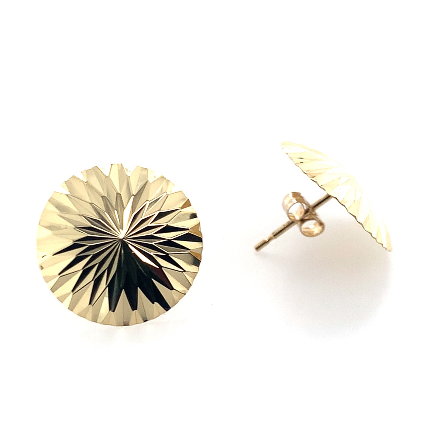 Estate 14K Yellow Gold Diamond Cut Flower Bloom Stud Earrings