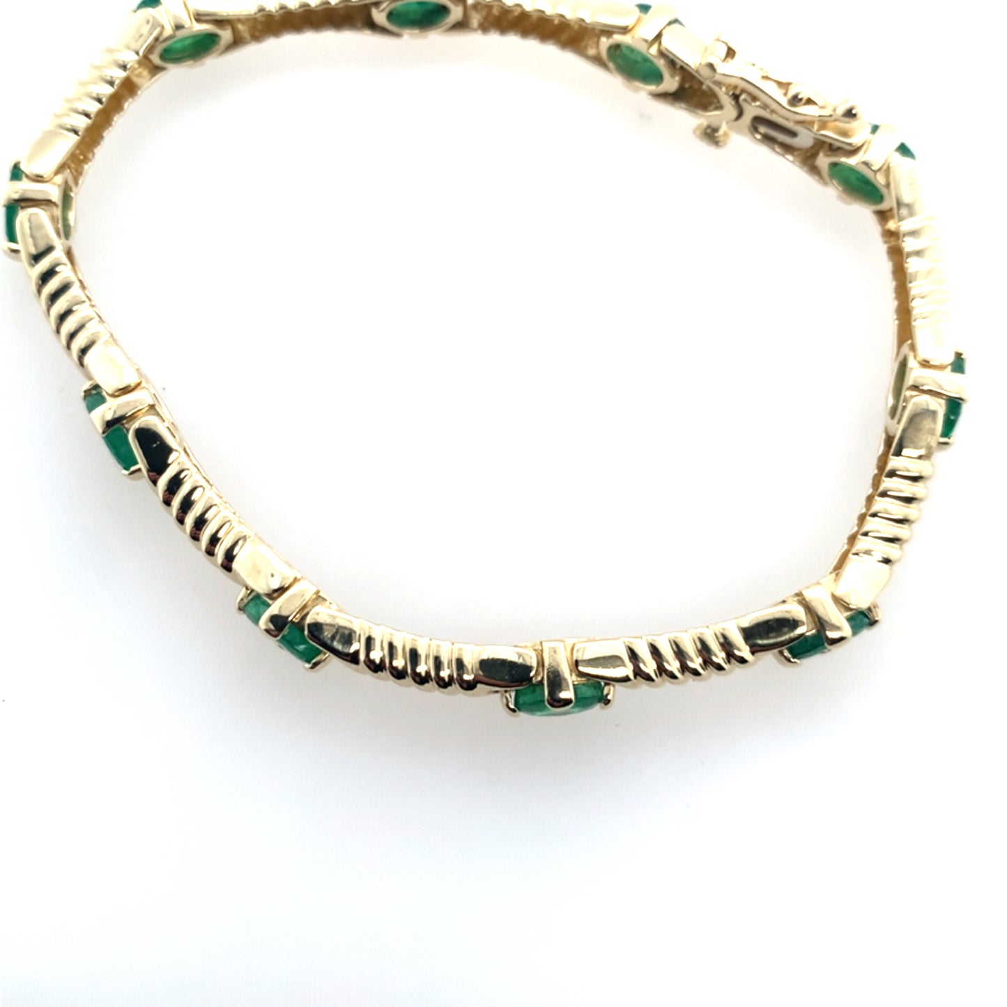 14K Yellow Gold Emerald Tennis Bracelet With Design **Final Sale No Warranty**