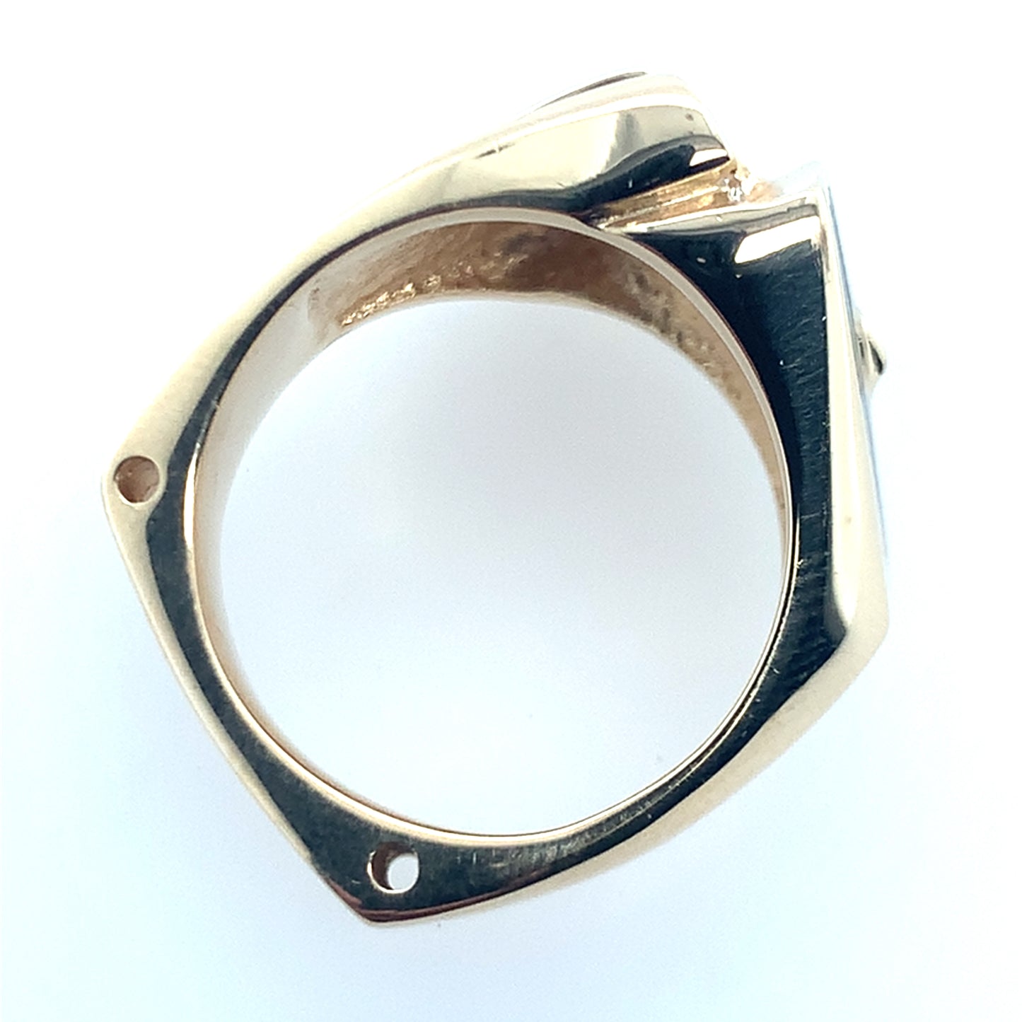 14K Yellow Gold Geometric Opal And Whtie Stone Ring With Euroshank **Final Sale As Is, No Warranty**