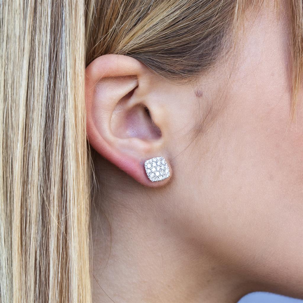 Shy 14Kw Diamond Square Pave Stud Earrings