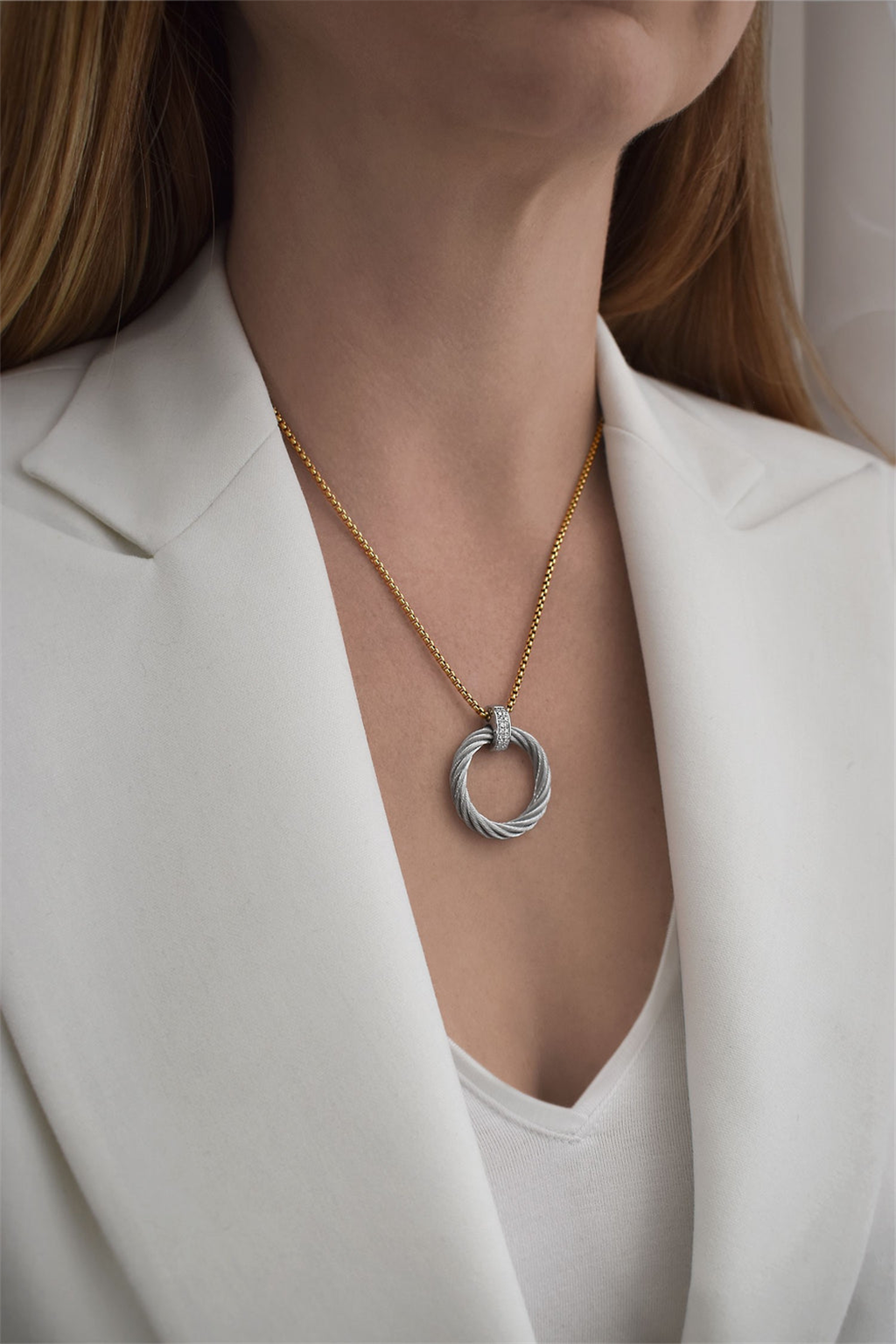ALOR Grey and Yellow Cable Diamond Pendant Necklace