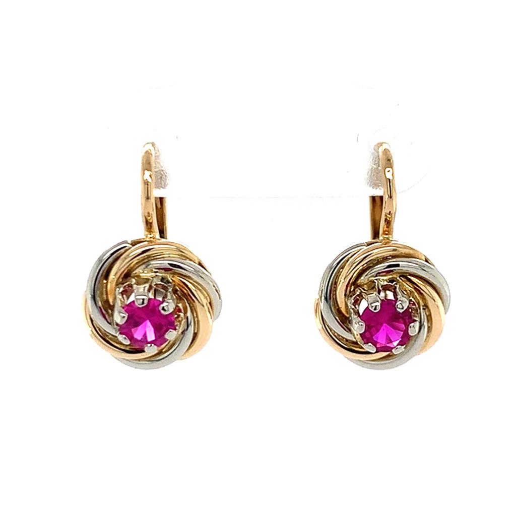 Estate 18K Two-Tone Red Stone Earrings