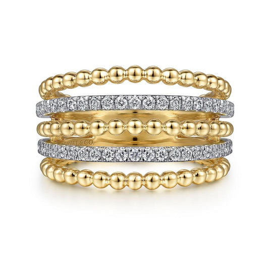 Gabriel Two Tone Bujukan Beaded Multi-Row Diamond Stackable Ring