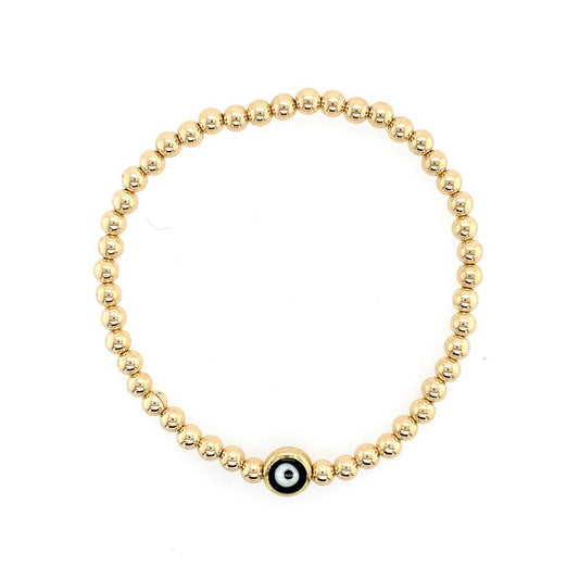 Dee Berkley Gold Filled Beaded Bracelet with Black Evil Eye Connector Charm