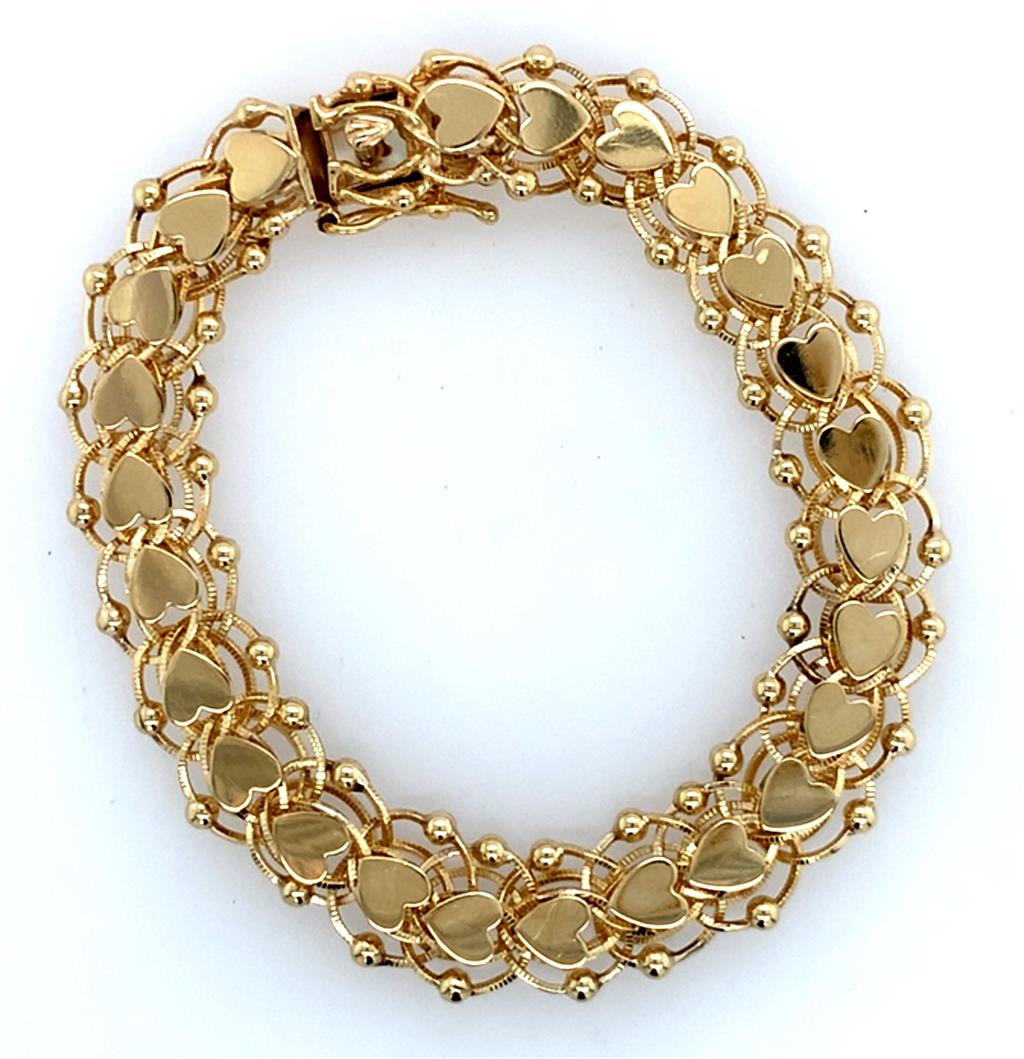 Estate 14K Gold Heart Link Bracelet