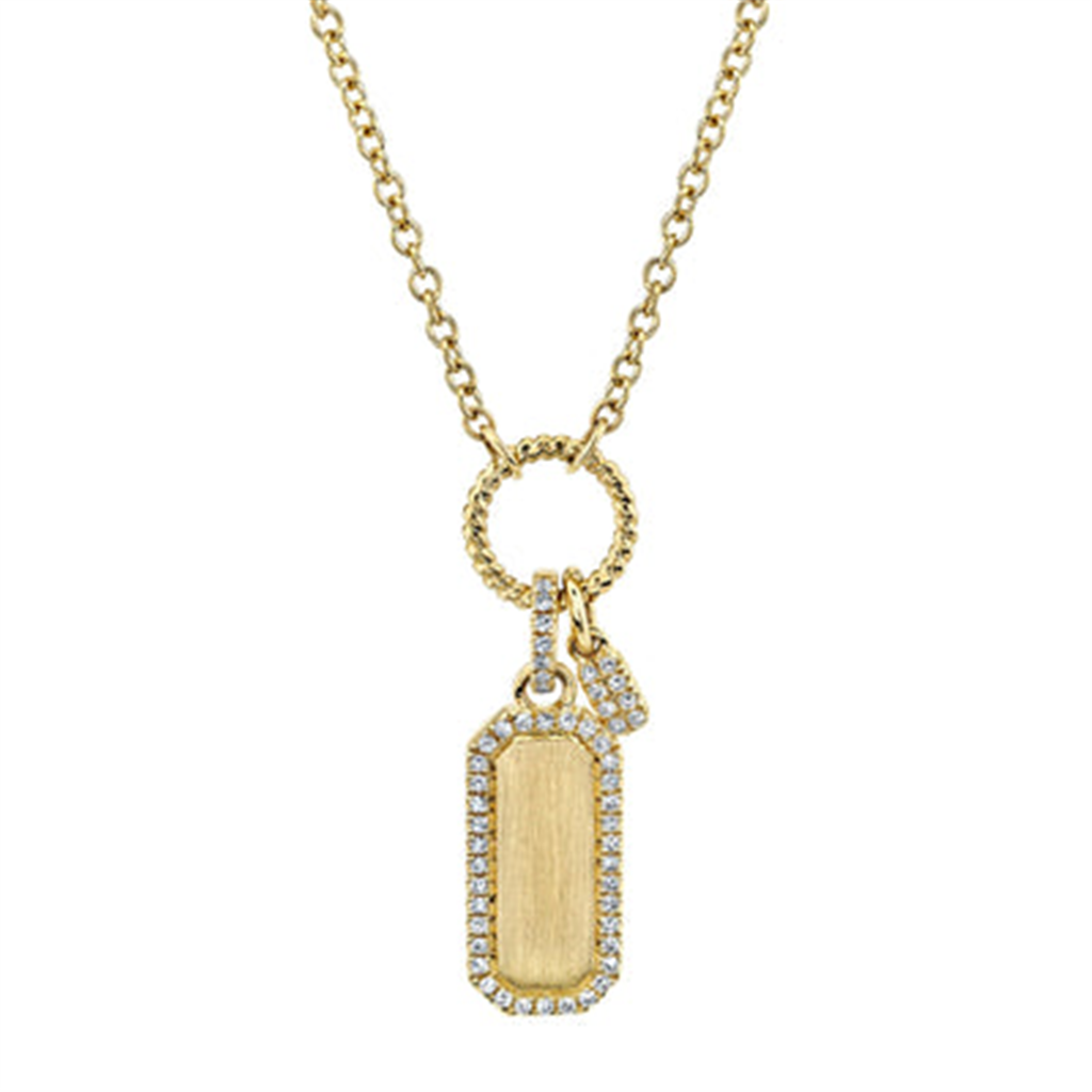 Shy Creation 14K Yellow Gold Diamond Dog Tag Pendant Necklace