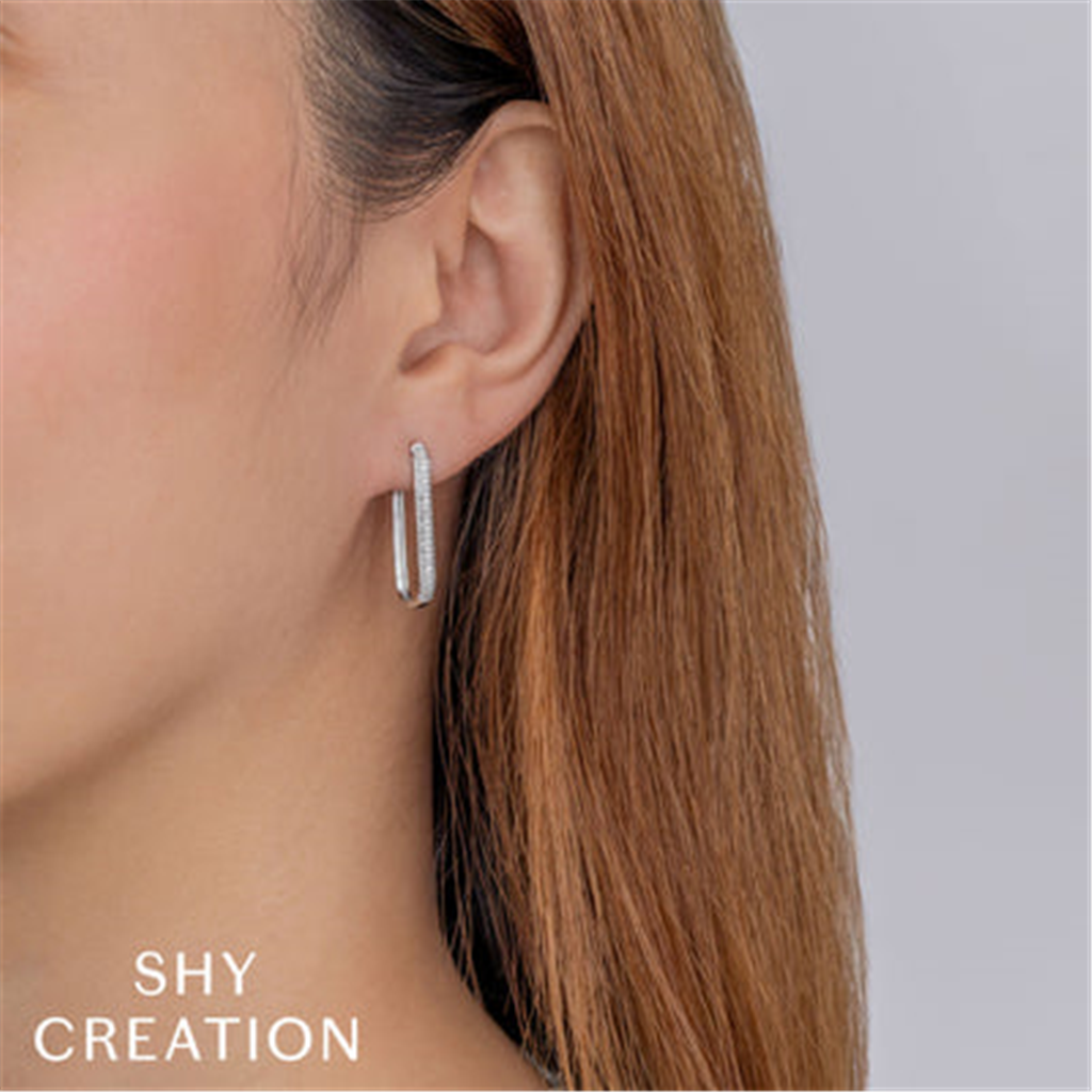 Shy Creation Diamond Pave Oval Hoop Earrings