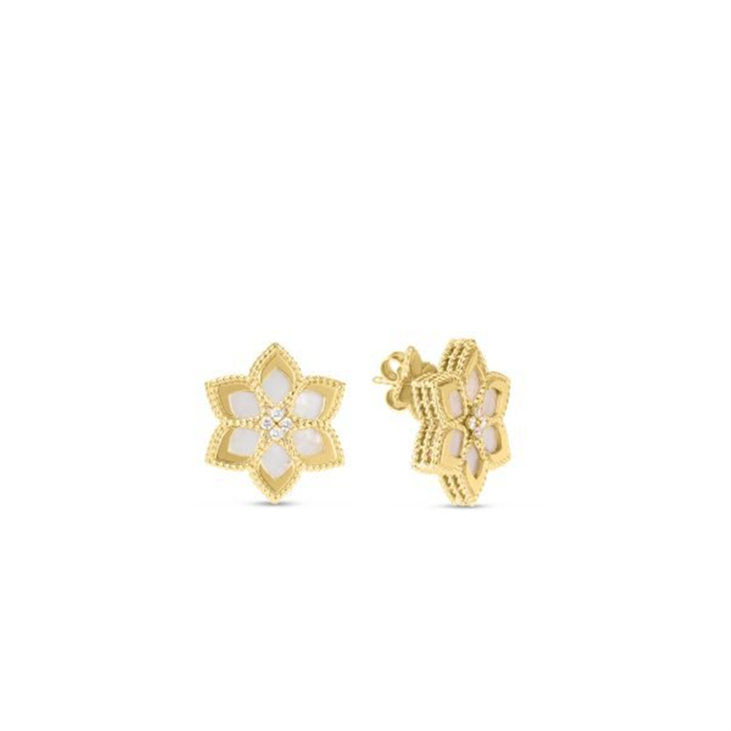 Roberto Coin Diamond & Mother of Pearl Vernazza Flower Earrings
