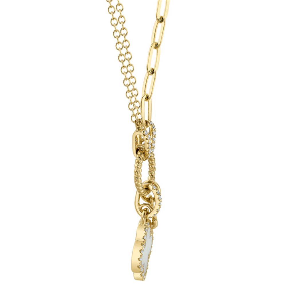 Shy Creation Diamond & Mother of Pearl Paperclip & Double Chain Necklace