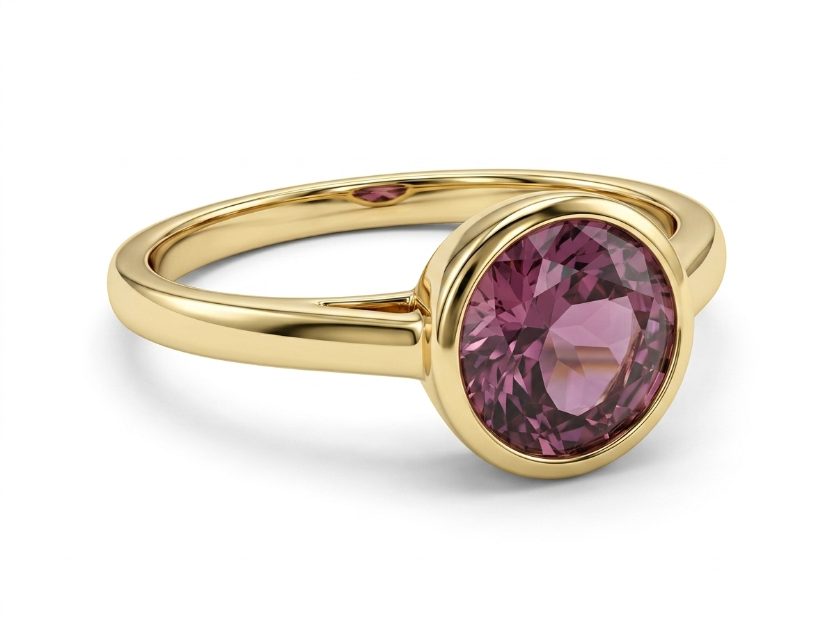 14K Yellow Gold Pink Tourmaline Bezel Ring
