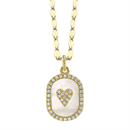 Shy Creation Diamond & Mother of Pearl Heart Sparkle Necklace