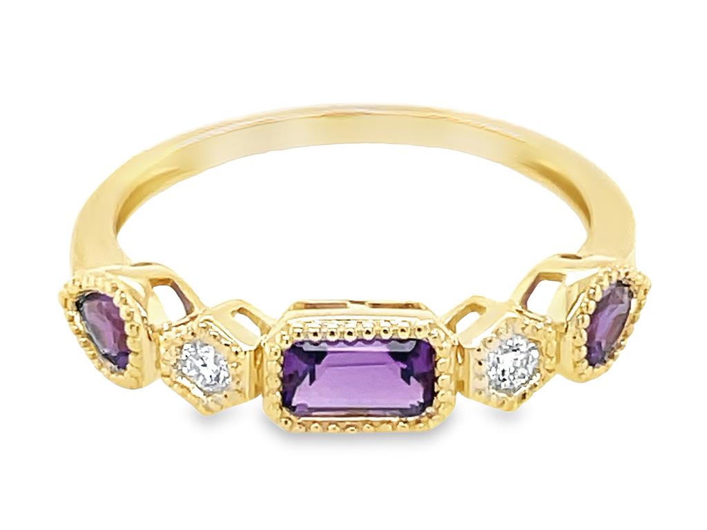 Dilamani Amethyst & Diamond Alternating 5 Stone Ring