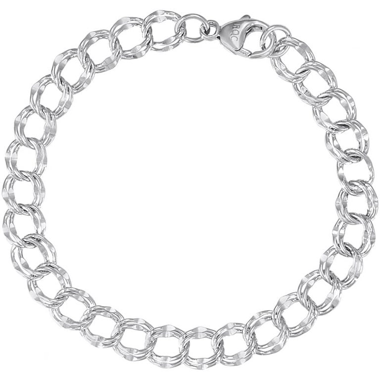 Sterling Silver Large Double Link Dapped Curb Classic Bracelet