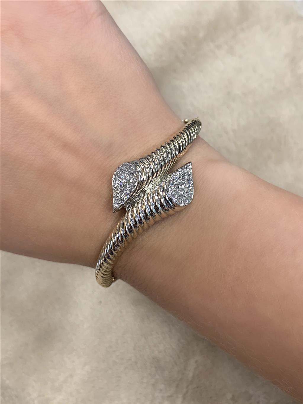 Estate 14K Yellow Gold Bypass Diamond Bangle Bracelet