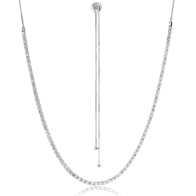 Simon G 18K White Gold Diamond Lariat Tennis Necklace Pull Chain