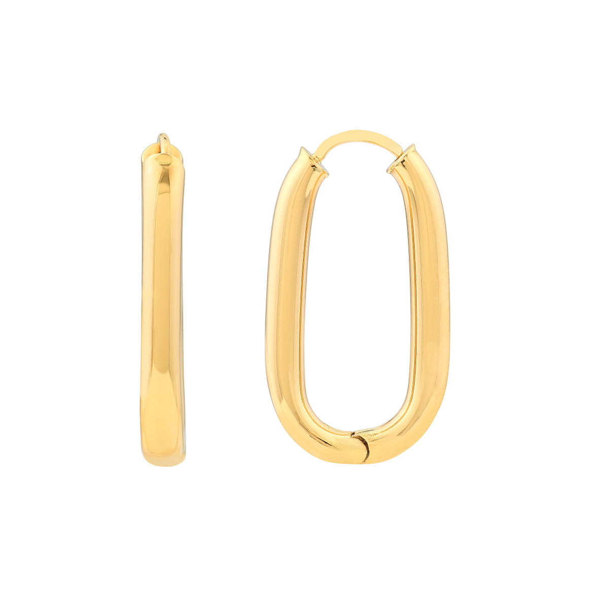 Rolland's Design 14K Yellow Gold Oval Round Hoop Hinged Earrings