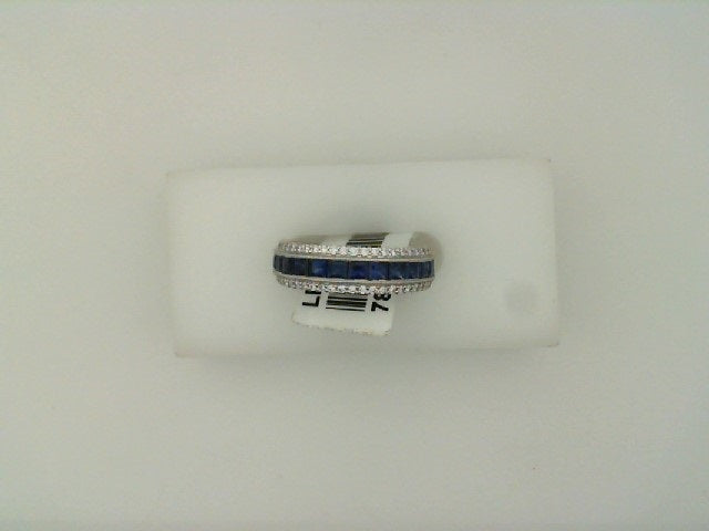 Simon G. 18K White Gold Princess Cut Blue Sapphire & Round Diamond Band