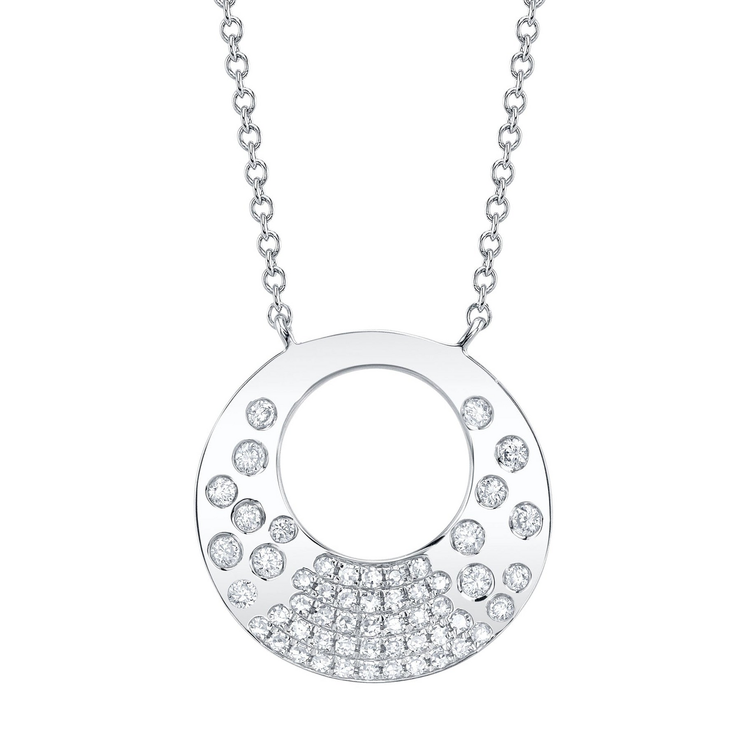 Shy Creation White Gold Diamond Circle Confetti Pendant Necklace